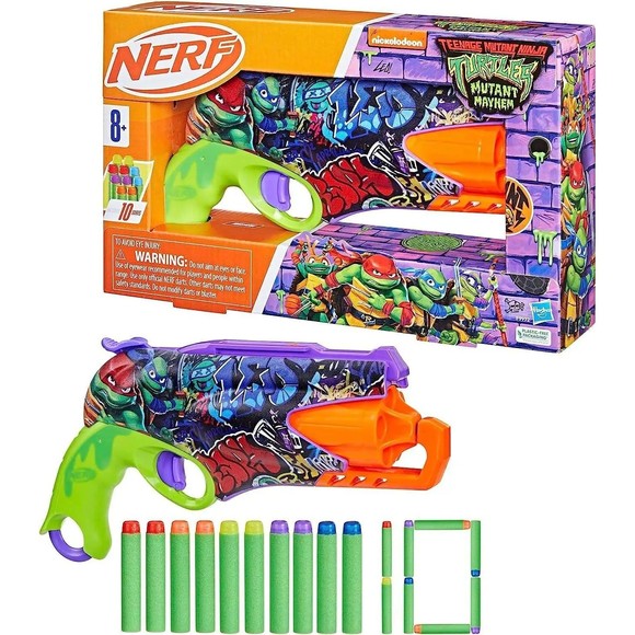 NERF Gun Teenage Mutant Ninja Turtles Mutant Mayhem Blaster, 10 Darts - Picture 2 of 6